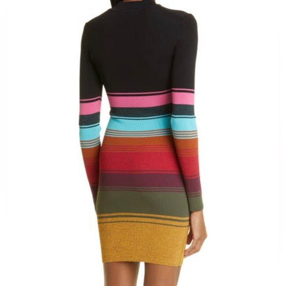 NWT Staud Clara Mosaic Stripe Cutout Ribbed Long Sleeve Sweater Dress - Sz XS - Picture 2 of 10